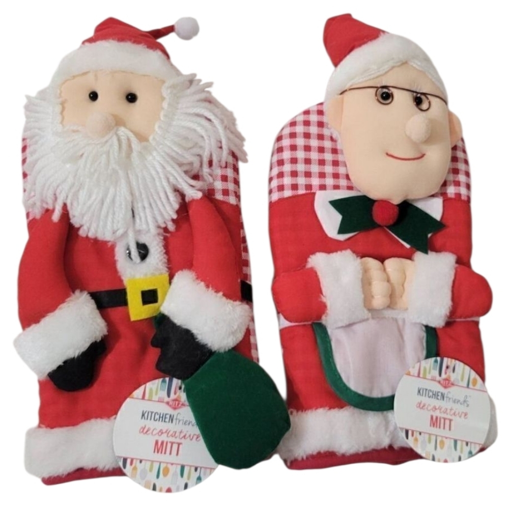 Ritz Kitchen Friends Cotton Oven Mitts Bundle Pair Santa Mrs Claus Holiday New